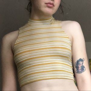 striped mock neck top